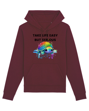 Broasca testoasa pictata in acuarela cu mesajul Take Life Easy but Serious Burgundy