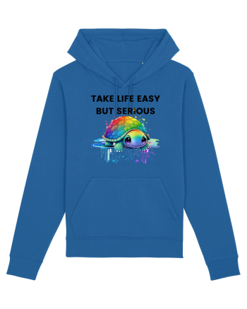 Broasca testoasa pictata in acuarela cu mesajul Take Life Easy but Serious Royal Blue