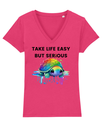 Broasca testoasa pictata in acuarela cu mesajul Take Life Easy but Serious Raspberry