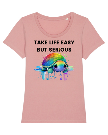 Broasca testoasa pictata in acuarela cu mesajul Take Life Easy but Serious Canyon Pink