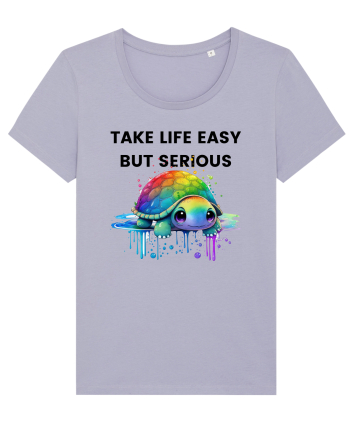 Broasca testoasa pictata in acuarela cu mesajul Take Life Easy but Serious Lavender