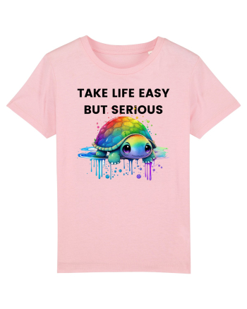 Broasca testoasa pictata in acuarela cu mesajul Take Life Easy but Serious Cotton Pink