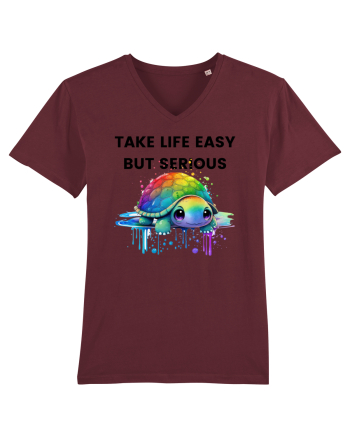 Broasca testoasa pictata in acuarela cu mesajul Take Life Easy but Serious Burgundy