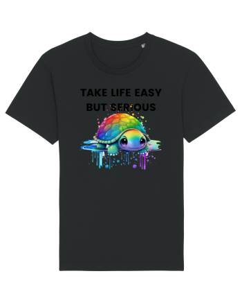 Broasca testoasa pictata in acuarela cu mesajul Take Life Easy but Serious Black