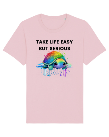 Broasca testoasa pictata in acuarela cu mesajul Take Life Easy but Serious Cotton Pink