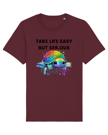 Broasca testoasa pictata in acuarela cu mesajul Take Life Easy but Serious Burgundy