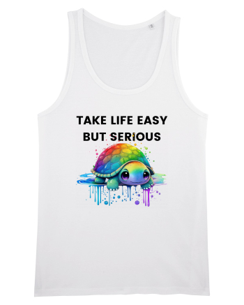 Broasca testoasa pictata in acuarela cu mesajul Take Life Easy but Serious White