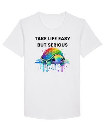 Broasca testoasa pictata in acuarela cu mesajul Take Life Easy but Serious White