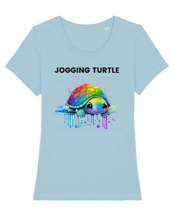 Broasca testoasa pictata in acuarela cu mesajul Jogging Turtle Sky Blue