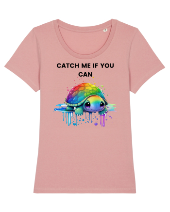 Broasca testoasa pictata in acuarela cu mesajul Catch Me If You Can Canyon Pink