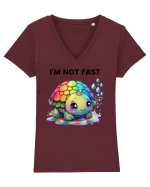 Broasca testoasa pictata in acuarela cu mesajul   I'm not fast Tricou mânecă scurtă guler V Damă Evoker