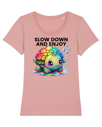 Broasca testoasa pictata in acuarela cu mesajul  Slow Down and Enjoy Life Canyon Pink