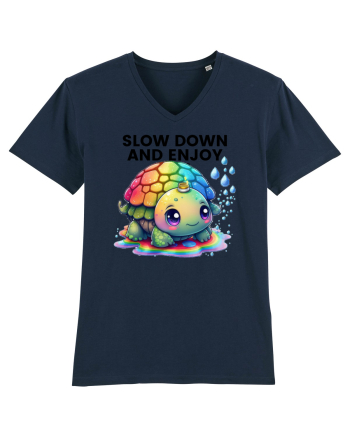 Broasca testoasa pictata in acuarela cu mesajul  Slow Down and Enjoy Life French Navy