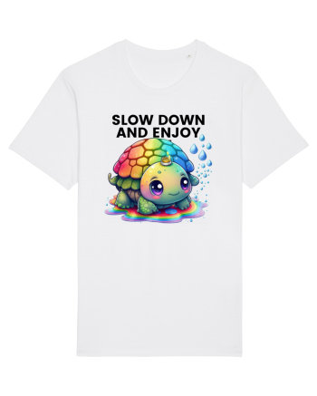 Broasca testoasa pictata in acuarela cu mesajul  Slow Down and Enjoy Life White