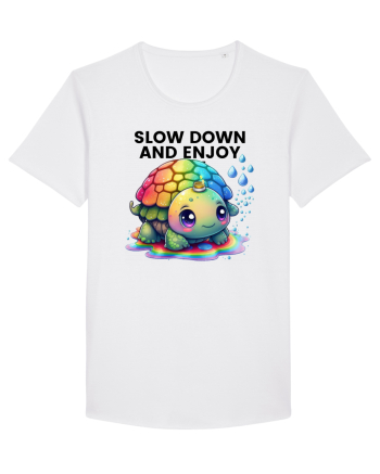 Broasca testoasa pictata in acuarela cu mesajul  Slow Down and Enjoy Life White