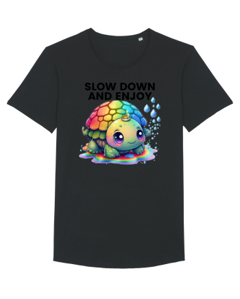 Broasca testoasa pictata in acuarela cu mesajul  Slow Down and Enjoy Life Black