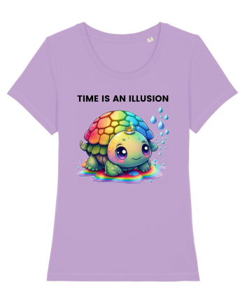 Broasca testoasa pictata in acuarela cu mesajul  Time is an Illusion Lavender Dawn