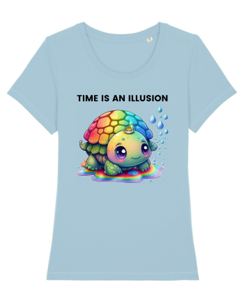 Broasca testoasa pictata in acuarela cu mesajul  Time is an Illusion Sky Blue