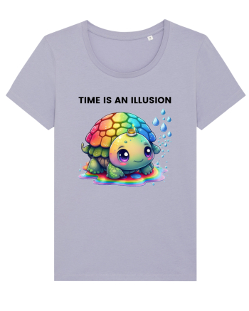 Broasca testoasa pictata in acuarela cu mesajul  Time is an Illusion Lavender