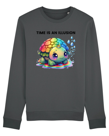 Broasca testoasa pictata in acuarela cu mesajul  Time is an Illusion Anthracite