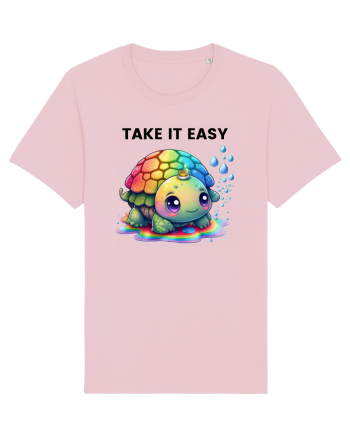 Broasca testoasa pictata in acuarela cu mesajul  Take it Easy Cotton Pink