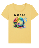 Broasca testoasa pictata in acuarela cu mesajul  Take it E.Z. Tricou mânecă scurtă guler larg fitted Damă Expresser