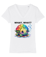 Broasca testoasa pictata in acuarela cu mesajul Wait, What? Tricou mânecă scurtă guler V Damă Evoker