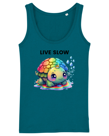 Broasca testoasa pictata in acuarela cu mesajul Live Slow Ocean Depth