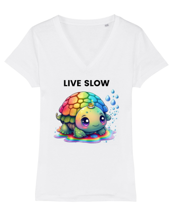 Broasca testoasa pictata in acuarela cu mesajul Live Slow White