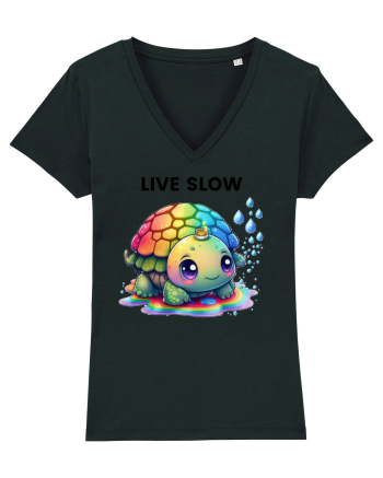 Broasca testoasa pictata in acuarela cu mesajul Live Slow Black