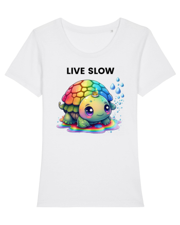 Broasca testoasa pictata in acuarela cu mesajul Live Slow White