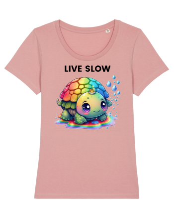 Broasca testoasa pictata in acuarela cu mesajul Live Slow Canyon Pink