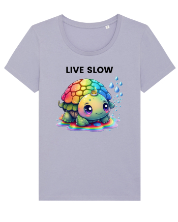 Broasca testoasa pictata in acuarela cu mesajul Live Slow Lavender