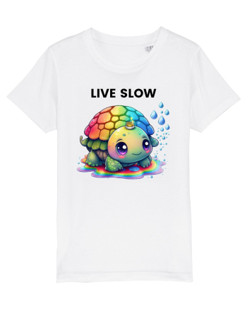 Broasca testoasa pictata in acuarela cu mesajul Live Slow White