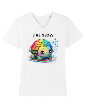 Broasca testoasa pictata in acuarela cu mesajul Live Slow White