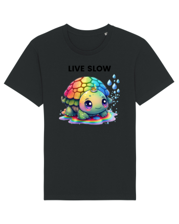 Broasca testoasa pictata in acuarela cu mesajul Live Slow Black
