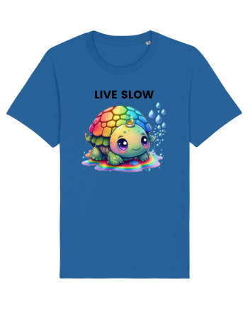 Broasca testoasa pictata in acuarela cu mesajul Live Slow Royal Blue