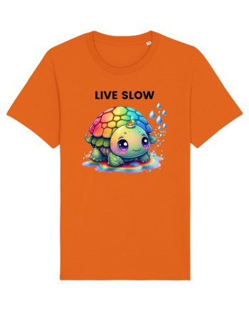 Broasca testoasa pictata in acuarela cu mesajul Live Slow Bright Orange