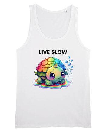 Broasca testoasa pictata in acuarela cu mesajul Live Slow White