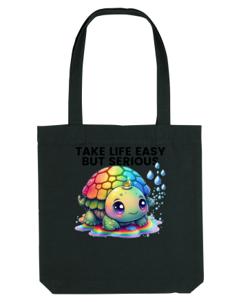 Broasca testoasa pictata in acuarela cu mesajul Take Life Easy but Serious Black