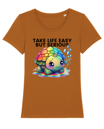 Broasca testoasa pictata in acuarela cu mesajul Take Life Easy but Serious Roasted Orange