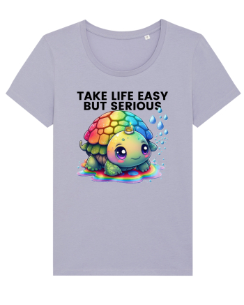 Broasca testoasa pictata in acuarela cu mesajul Take Life Easy but Serious Lavender