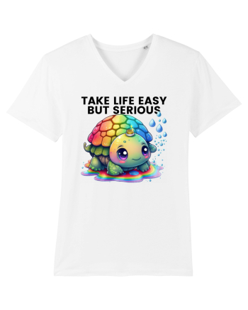 Broasca testoasa pictata in acuarela cu mesajul Take Life Easy but Serious White