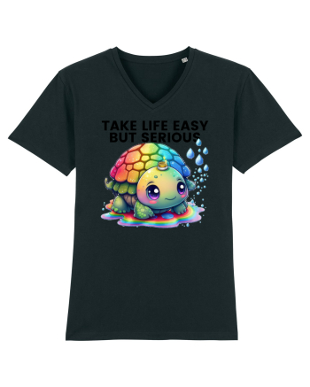 Broasca testoasa pictata in acuarela cu mesajul Take Life Easy but Serious Black