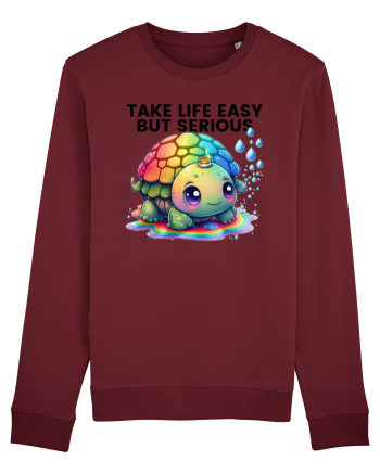 Broasca testoasa pictata in acuarela cu mesajul Take Life Easy but Serious Burgundy