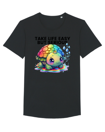 Broasca testoasa pictata in acuarela cu mesajul Take Life Easy but Serious Black