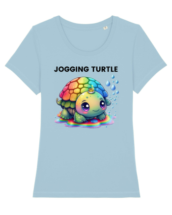 Broasca testoasa pictata in acuarela cu mesajul Jogging Turtle Sky Blue
