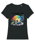 Broasca testoasa pictata in acuarela cu mesajul Catch Me If You Can Tricou mânecă scurtă guler larg fitted Damă Expresser