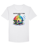 Broasca testoasa pictata in acuarela cu mesajul Catch Me If You Can Tricou mânecă scurtă guler larg Bărbat Skater