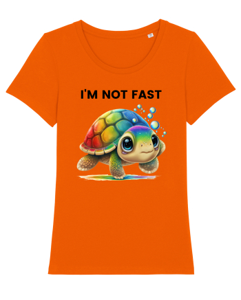 Broasca testoasa pictata in acuarela cu mesajul   I'm not fast Bright Orange